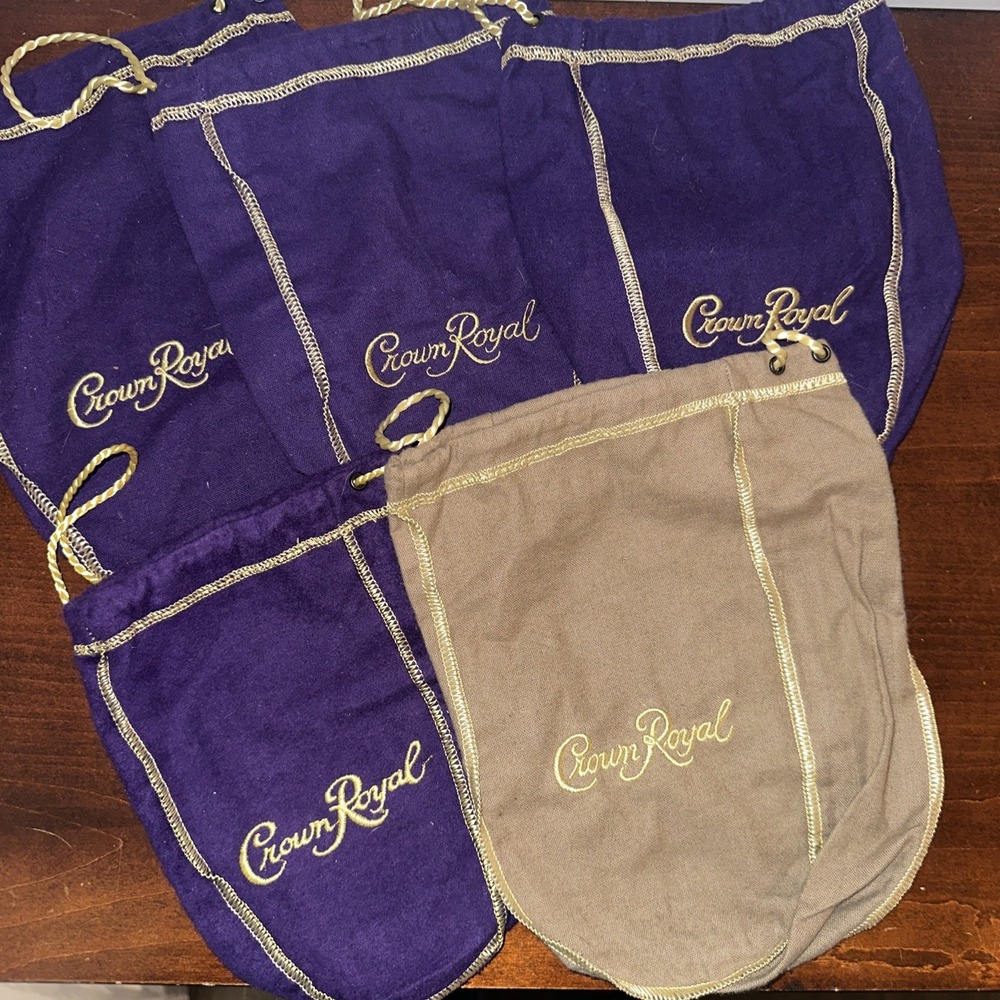 Lot Of‎ 5 Crown Royal Whiskey Bag Brown Gold Purple Drawstring